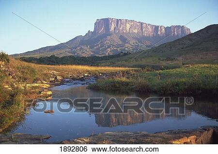 Kukenan Mountain Reflected In River View Large Photo Image Stock Photograph - Kukenan Mountain Reflected In River. Fotosearch