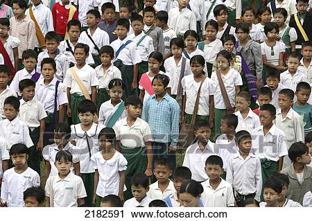 Stock Image - Kyan Hnyat School On The Irrawaddy River&#Xa; Upper Burma (Myanmar). Fotosearch