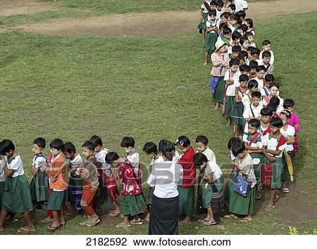 Stock Image - Kyan Hnyat School On The Irrawaddy River&#Xa; Upper Burma (Myanmar). Fotosearch