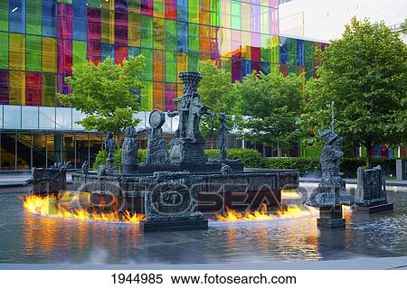 Stock Photography - La Joute Fountain At Place Jean-Paul-Riopelle At Palais Des Congres; Montreal Quebec Canada. Fotosearch