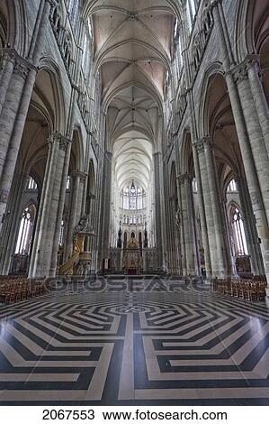 Stock Image - Labyrinth On The Floor In The Nave Of Notre-Dame D'amiens Cathedral, Amiens, Somme, France. Fotosearch
