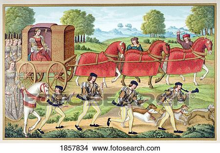 Picture - Ladies Hunting. 19Th Century Reproduction Of 15Th Century Miniature In Manuscript Copy Of OvidÃƒâ€šÃ‚Â´S Epistles. Fotosearch