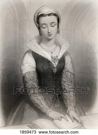 Stock Image - Lady Jane Grey, Aka Lady Jane Dudley, 1537-1554. Titular Queen Of England For Nine Days In 1553. Executed By Mary Tudor. Engraved By H. Robinson After G Staal. From The Book World Noted Women By Mary Cowden Clarke, Published 1858.. Fotosearch