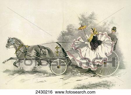 Stock Photograph - Lady wearing a crinoline and driving a 19th century horse and landau. From Illustrierte Sittengeschichte vom Mittelalter bis zur Gegenwart by Eduard Fuchs, published 1909.. Fotosearch
