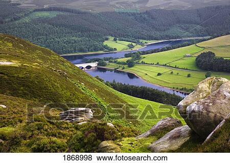 Stock Photo - Ladybower Reservoir In Peak District National Park; Derbyshire, England. Fotosearch