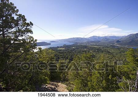 Stock Photo - Lago Nahuel Huapi, as seen from Cerro Campanario, San Carlos de Bariloche, Nahuel Huapi National Park, Rio, Argentina. Fotosearch