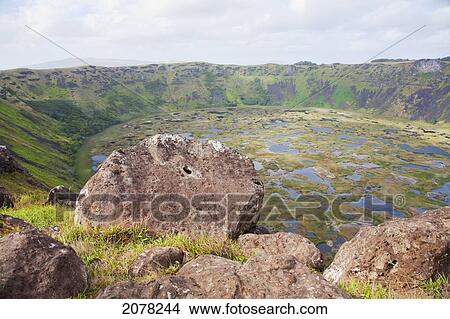 Picture - Lagoon Inside The Caldera Of Rano Kau Volcano, As Seen From The Rim, Rapa Nui (Easter Island), Chile. Fotosearch