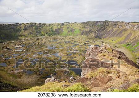 Stock Photo - Lagoon Inside The Caldera Of Rano Kau Volcano, As Seen From The Rim, Rapa Nui (Easter Island), Chile. Fotosearch