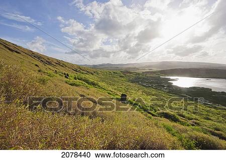 Stock Image - Lagoon Inside The Caldera Of Rano Raraku Volcano, Rapa Nui (Easter Island), Chile. Fotosearch
