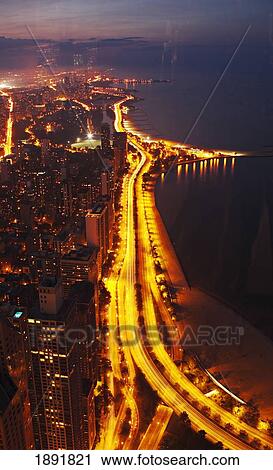 Lake Shore Drive And Cityscape At Night, Elevated View View Large Photo Image Stock Image - Lake Shore Drive And Cityscape At Night, Elevated View. Fotosearch