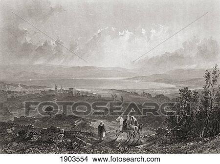 Lake Tiberius, Palestine. 19Th Century Print Drawn By Aaron Penley From A Sketch By Lieut. Col. Mcniven. View Large Photo Image Picture - Lake Tiberius, Palestine. 19Th Century Print Drawn By Aaron Penley From A Sketch By Lieut. Col. Mcniven.. Fotosearch