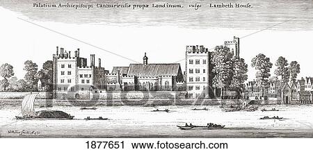 Stock Image - Lambeth Palace, Lambeth, London, England During The Reign Of Charles I. Official Residence Of The Archbishop Of Canterbury. From The Book Short History Of The English People By J. R. Green Published London 1893.. Fotosearch