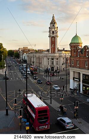 Stock Image - Lambeth Town Hall As Seen From A Rooftop, Brixton, London, Uk. Fotosearch