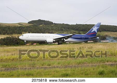Lan Chile Boeing 767 Landing At Mataveri Airport, Rapa Nui (Easter Island), Chile View Large Photo Image Stock Photo - Lan Chile Boeing 767 Landing At Mataveri Airport, Rapa Nui (Easter Island), Chile. Fotosearch