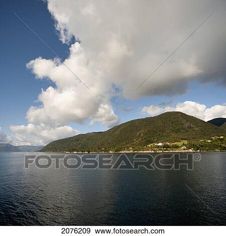 Stock Photo - Landscape Along The Water's Edge; Sognefjord Norway. Fotosearch