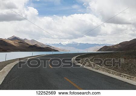 Stock Photo - Landscape of Yangzhuo Yongcuo Lake near to Lhasa, Tibetan Friendship Highway; Tibet, China. Fotosearch