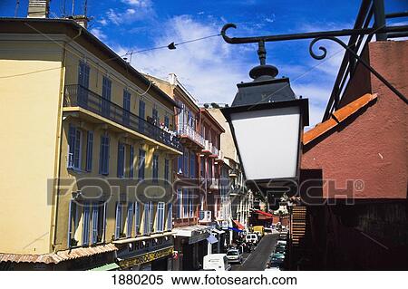 Stock Photography - Lantern Above Town Street Of Marche Forville, Elevated View. Fotosearch