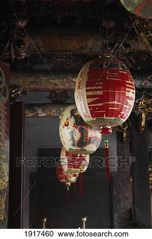Stock Image - Lanterns And Decorations At Longshan Temple. Fotosearch