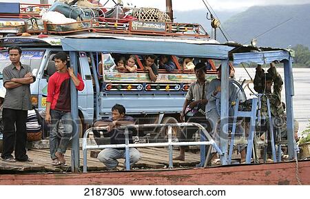 Stock Photography - Laos, Champasak Province Don Khong Island Ferry On The Mekong River Si Phan Don Four Thousand Island Group. Fotosearch