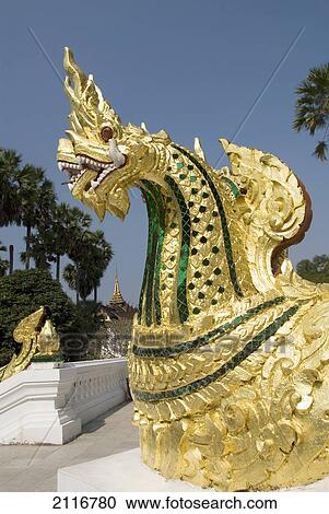 Laos, Luang Prabang, Wat Sen, Architectural detail, Two Dragon heads. View Large Photo Image Stock Image - Laos, Luang Prabang, Wat Sen, Architectural detail, Two Dragon heads.. Fotosearch