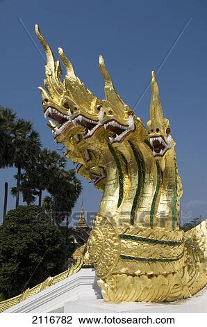 Laos, Luang Prabang, Wat Sen, Architectural detail, Several Dragon heads. View Large Photo Image Stock Image - Laos, Luang Prabang, Wat Sen, Architectural detail, Several Dragon heads.. Fotosearch