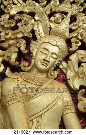 Laos, Vientiane, Wat Hai Sok, Decorative Buddha on door. View Large Photo Image Stock Photo - Laos, Vientiane, Wat Hai Sok, Decorative Buddha on door.. Fotosearch