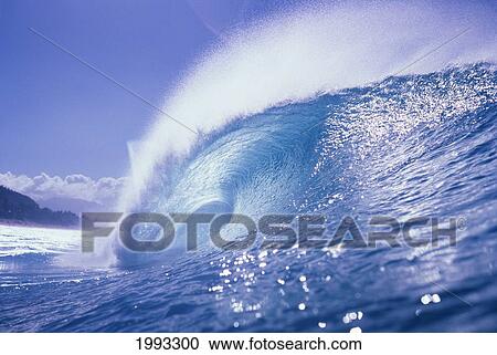Large Curling Glassy Wave, Slight Glimpse Of Land. View Large Photo Image Stock Image - Large Curling Glassy Wave, Slight Glimpse Of Land.. Fotosearch