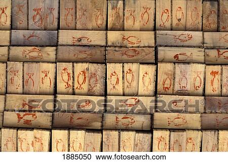 Stock Image - Large Group Of Wooden Fish Boxes. Fotosearch