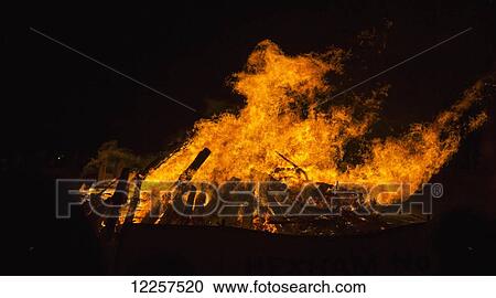 Stock Image - Large orange flames; Hexham, Northumberland, England. Fotosearch