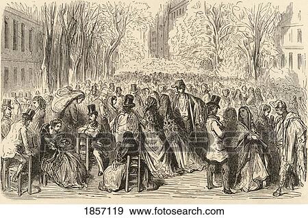 Stock Photo - Las Ramblas, Barcelona, Spain. From The Book Spanish Pictures By The Rev Samuel Manning, Published 1870.. Fotosearch