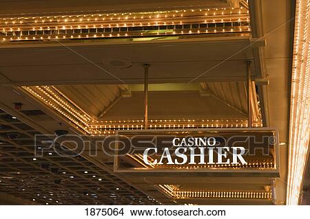 Picture - Las Vegas, Nevada, United States Of America; Casino Cashier Sign And Lights On The Ceiling. Fotosearch