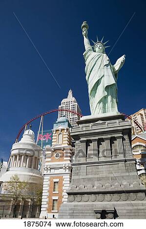 Picture - Las Vegas, Nevada, United States Of America; Statue Of Liberty And New York Buildings In The Background. Fotosearch
