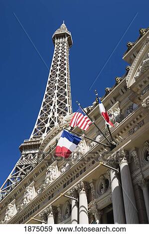 Las Vegas, Nevada, United States Of America; Eiffel Tower And A Building Front With Usa And France Flags View Large Photo Image Stock Photo - Las Vegas, Nevada, United States Of America; Eiffel Tower And A Building Front With Usa And France Flags. Fotosearch