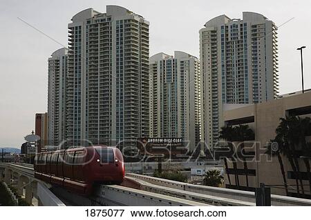 Stock Photo - Las Vegas, Nevada, United States Of America; Mono Rail With Hotel Towers. Fotosearch