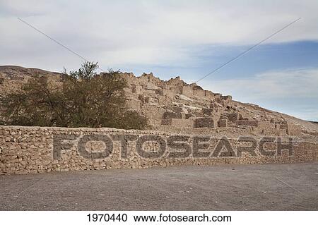 Stock Image - Lasana Pucara, A Pre-Columbian Fortress Built On A Cliff By The Loa River, Antofagasta Region, Chile. Fotosearch