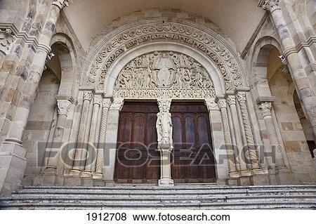 Stock Photo - Last Judgement By Gislebertus In The West Tympanum In St. Lazarus' Cathedral (Autun Cathedral); Autun, Bergandy, France. Fotosearch