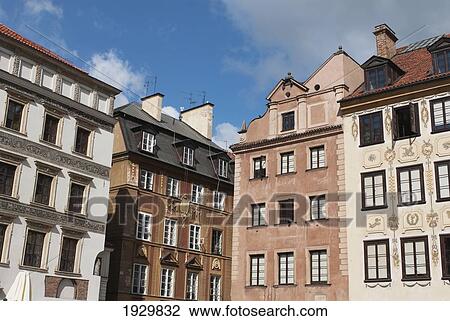 Late-Renaissance style burgher houses in the market square of the UNESCO World Heritage Site Old Town of Warsaw, Poland View Large Photo Image Stock Image - Late-Renaissance style burgher houses in the market square of the UNESCO World Heritage Site Old Town of Warsaw, Poland. Fotosearch