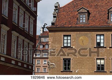 Stock Photograph - late-Renaissance style burgher houses which were rebuilt after the Second World War and now form the UNESCO World Heritage Site Old Town district of Warsaw, Poland. Fotosearch