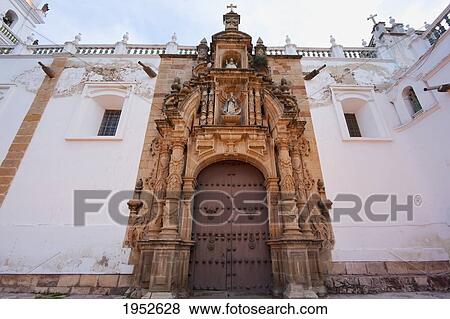 Stock Photo - Lateral entrance to the Metropolitan Cathedral, Sucre, Chuquisaca Department, Bolivia. Fotosearch