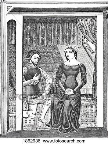 Stock Photograph - Launcelot And Guinivere. After A Miniature From A 14Th Century Manuscript. From Science And Literature In The Middle Ages By Paul Lacroix Published London 1878. Fotosearch