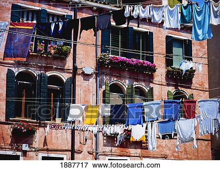 Laundry Hanging Above Street View Large Photo Image Stock Photo - Laundry Hanging Above Street. Fotosearch