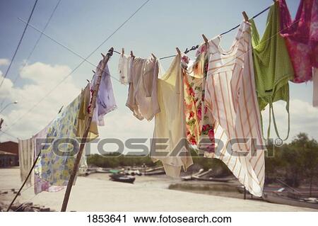 Stock Image - Laundry Hanging On Clothesline; Brazil. Fotosearch