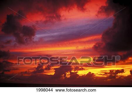 Picture - Layers Of Beautiful Colors At Sunset, Pink, Purple, Yellow, Orange. Fotosearch