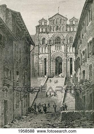 Stock Photo - Le Puy Cathedral, Le Puy-En-Velay, Auvergne, France In The 19Th Century. From French Pictures By The Rev. Samuel G. Green, Published 1878.. Fotosearch