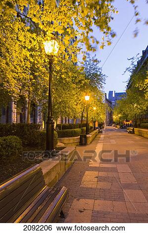Stock Photograph - Le Royer Street In Old Montreal At Dusk; Montreal Quebec Canada. Fotosearch