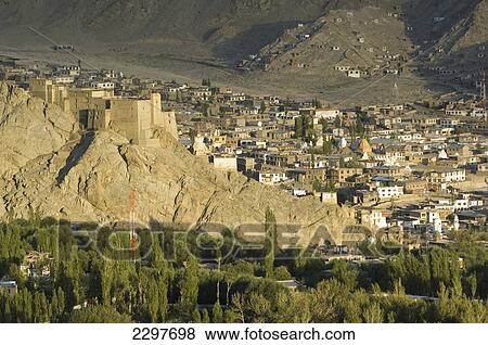 Leh Palace above Leh old town. Leh was the capital of the Himalayan kingdom of Ladakh, now the Leh District in the state of Jammu and Kashmir, India. Leh is at an altitude of 3, 500 meters (11, 483 ft). View Large Photo Image Stock Photo - Leh Palace above Leh old town. Leh was the capital of the Himalayan kingdom of Ladakh, now the Leh District in the state of Jammu and Kashmir, India. Leh is at an altitude of 3, 500 meters (11, 483 ft).. Fotosearch