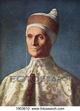 Stock Image - Leonardo Loredano, Doge Of The Republic Of Venice, 1436 - 1521 By Giovanni Bellini. From The World's Greatest Paintings, Published By Odhams Press, London, 1934.. Fotosearch