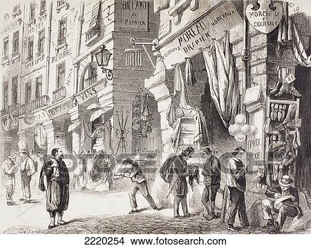 Les Halles Market, Rue De La Tonellerie, Paris, France In The Mid 19Th Century. From L'univers Illustre Published 1866. View Large Photo Image Picture - Les Halles Market, Rue De La Tonellerie, Paris, France In The Mid 19Th Century. From L'univers Illustre Published 1866.. Fotosearch