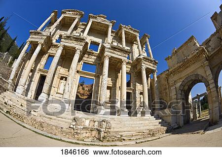 Stock Photograph - Library Of Celsus, Ephesus, Turkey; Ancient Romanesque Ruins. Fotosearch