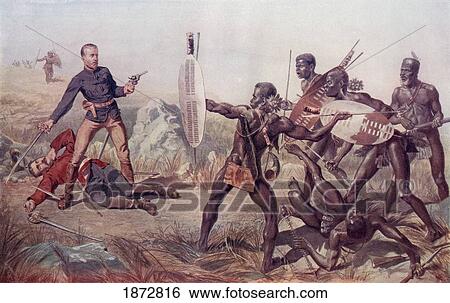 Stock Photograph - Lieutenants Melvill And Coghill, 24Th Regiment, Dying To Save The Queen's Colours At The Battle Of Isandlwana, During The Anglo-Zulu War, 1879. From The Book South Africa And The Transvaal War, Volume 1 By Louis Creswicke, Published 1900.. Fotosearch